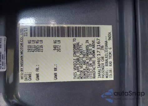 2014 Nissan Altima 2.5 S z USA, uszkodzony, nr VIN 1N4AL3AP4EC173167